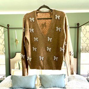 Zara V-Neck Sweater with Pearl Bows